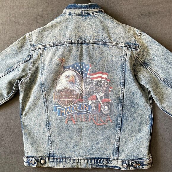 Harley-Davidson Denim Jacket Men’s Large Made in America Eagle Motorcycle USA - Picture 2 of 7
